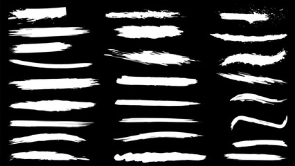 White Grunge Brush Stroke Vector Set – Dry Paint Lines, Abstract Ink Texture, Hand Drawn Brush Strokes, Rough Paint Overlay Pack