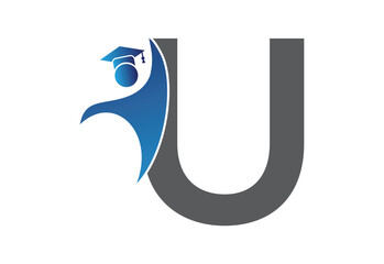 Graduation flat Icon human with latter U design concept