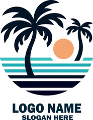 Palm trees beach logo icon vector white background 