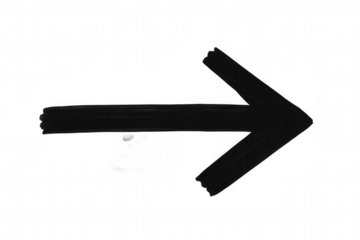 Black painted arrow pointing right, indicating direction, navigation, and progress, with transparent background