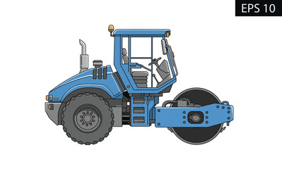Blue Road Roller Vector Illustration for Construction Projects
