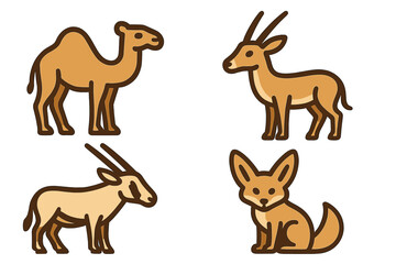 Obraz premium Stylized icons of desert animals including camel, gazelle, oryx, and fennec fox