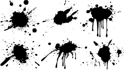 Abstract black ink splatter pattern on white background. Vector ink blots and splatters on white background. Collection of ink splatter graphics for artistic backgrounds design template, wallpaper,