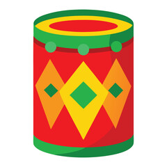 Colorful Cartoon Drum with Red and Green Diamond Patterns on Yellow Top