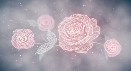 Floating translucent lace over a glowing geometric rose pattern