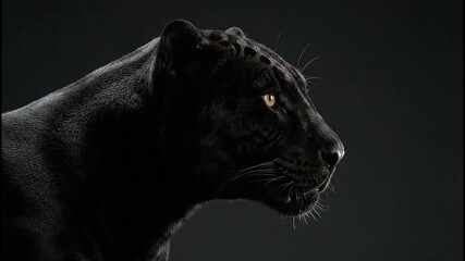 Majestic Black Panther Profile in Dark Setting with Intense Gaze.