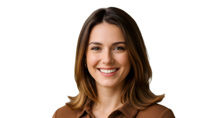 Vibrant portrait of a confident and happy young woman with a radiant, genuine smile, radiating approachability and professional warmth, perfect for diverse visual projects