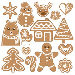 Gingerbread Cookies Set, Christmas Holiday Elements