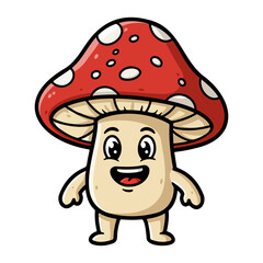 Cute happy mushroom cartoon character smiling