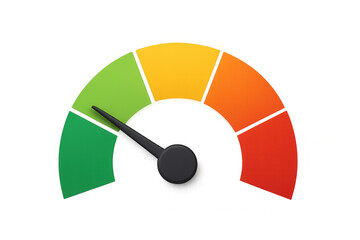 Performance indicator gauge showing measurement level with colored sections for good, medium, and bad risk, transparent background