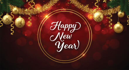 A beautiful new year's scene with golden ornaments and a warm, inviting atmosphere. Perfect for sending holiday greetings and spreading cheer. Happy new year!