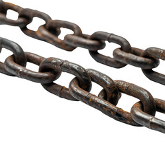 Fototapeta premium Close-up of two rusty chains with interlocked links, against a black background