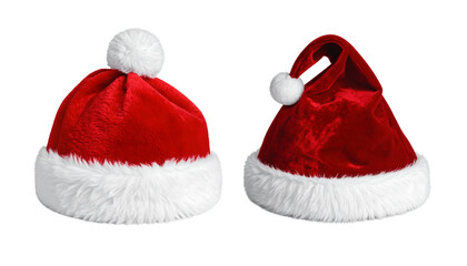 Decorative Santa Hat Bundle – Two Stylish Holiday Variations Isolated on Transparent Background