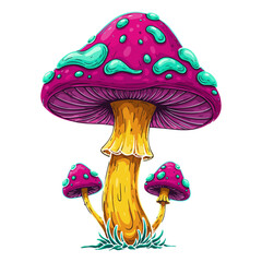 Vibrant psychedelic magic mushrooms illustration
