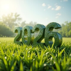 The numbers 2025 made of stone stand on the lawn .
