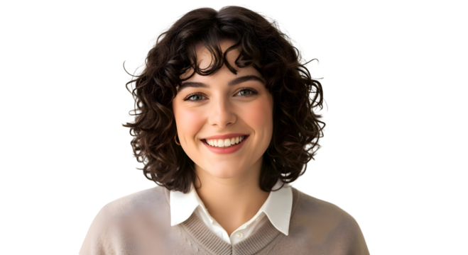 A radiant young woman with a genuine, whisked-up smile brightens the day, exuding approachability and positive energy, perfect for diverse business and lifestyle content - Powered by Adobe