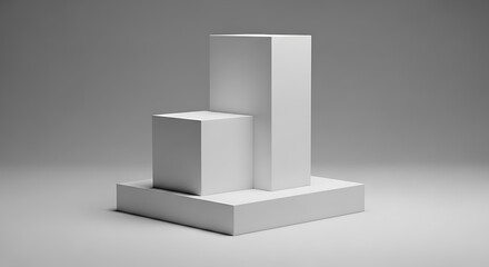 Fototapeta premium White geometric pedestals on a gray background studio display cube