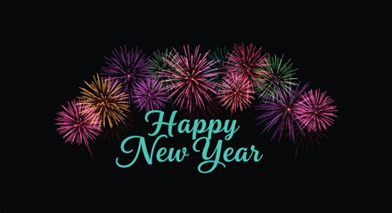 A dazzling fireworks display against a black backdrop celebrates the arrival of the New Year, radiating joy and excitement for a fresh start and bright future.