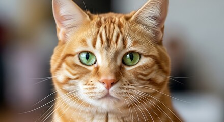 Ginger Tabby Cat Portrait - Intense Gaze and Striking Green Eyes.