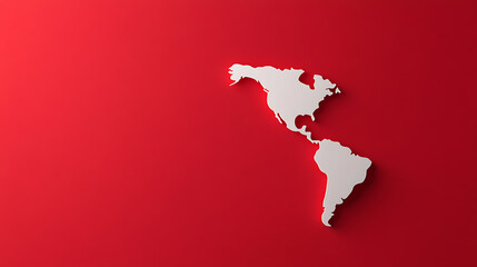 Americas Continent Map. This minimalist graphic displays both North and South America in white against a vivid red background.