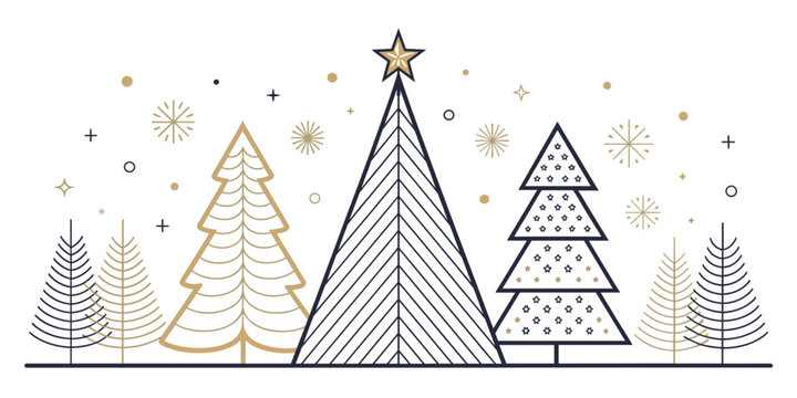 Abstract Christmas composition with decorated trees and stars  