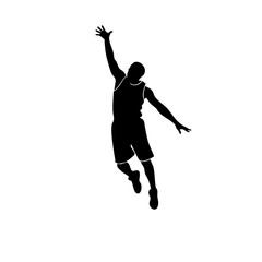 Dynamic Silhouette of a Basketball Player Reaching for the Ball in Mid-Air