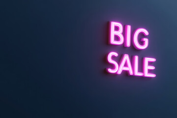 A bright neon sign glows against a dark blue background. The words "BIG SALE" are displayed in vibrant pink, hinting at potential savings.