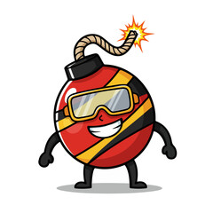 Cool bomb cartoon mascot character with a lit fuse