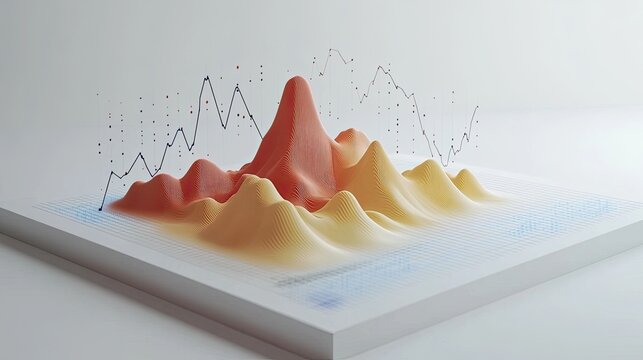 Abstract 3D Data Visualization: Colorful Terrain with Chart Overlay.