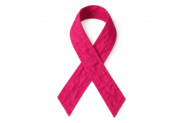 Pink ribbon symbolizing breast cancer awareness, support, hope, and charity, with transparent background