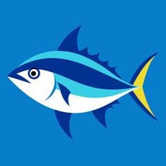 Tuna fish swimming in deep ocean realistic art vector illustration