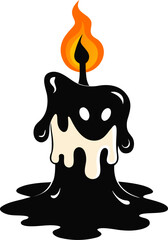 A melted, candle-like ghost oozing wax and faint firelight. silhouette  vector black , white background