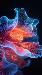 Fototapeta premium Bioluminescent Abstract: Glowing Coral-like Form with Dotted Texture on Black Backdrop