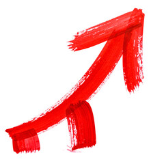 Bold, hand-painted red arrow pointing upward on a stark black background