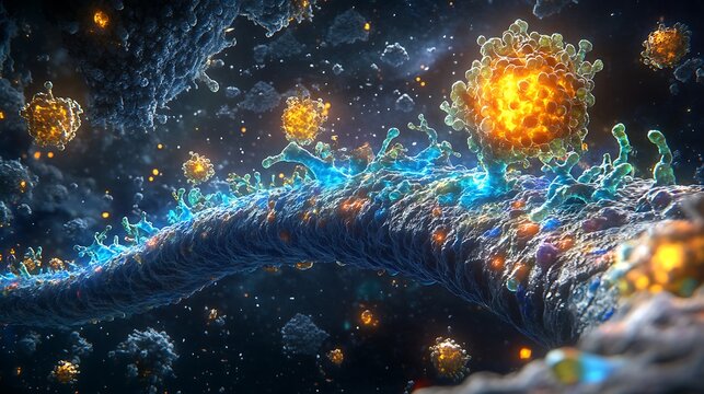 COVID19 Virus Cells Microscopic View with Digital Art, and Disease.