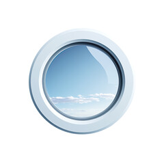 Fototapeta premium Circular porthole view of a cloudy, blue sky against black