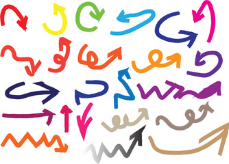 Diverse collection of colorful hand-drawn arrows pointing in various directions and styles a vibrant visual element