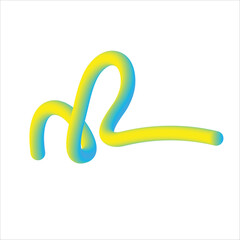 Obraz premium Abstract flowing colorful neon tube shape with yellow and blue gradient on white background