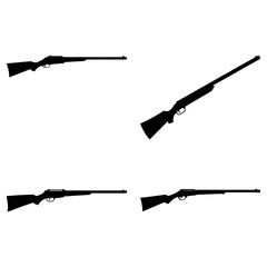 Illustration showing four black silhouette hunting rifles in different orientations on white background