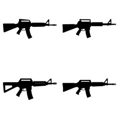 Four black silhouette illustrations of ar 15 style rifles in a grid pattern on a white background