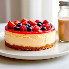 cheesecake with berries and protein shake
