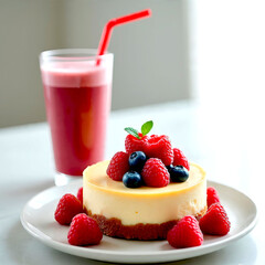 raspberry and blueberry cheesecake, with protein shake