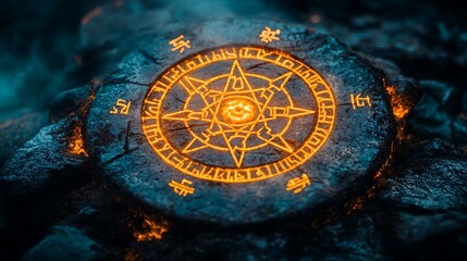 Mysterious Glowing Rune Stone  Ancient Power and Legend.