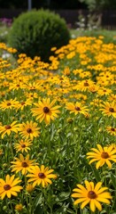 Fototapeta premium Golden Rudbeckia Blooms in a Lush Garden Setting.