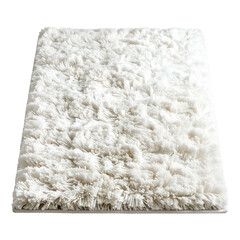 Fluffy, rectangular white rug with shaggy texture, isolated on a black background