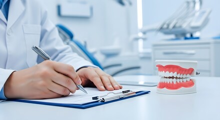 Dentist in White Coat Writing on a Clipboard
