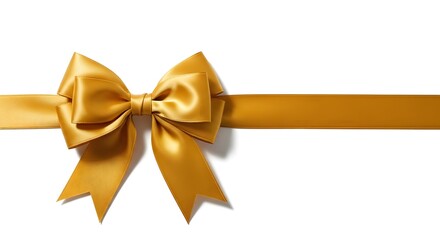 Elegant Gold Satin Ribbon Bow on White Background