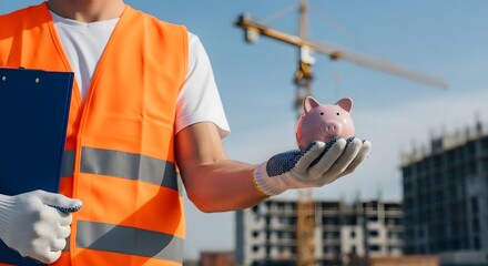 Worker in Reflective Vest Holding a Clipboard