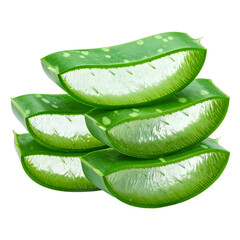 Stacked slices of green, translucent, fleshy plant leaves. Shows inner gel texture and spiky edges
