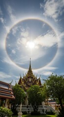 Halo Around the Sun Over a Thai Temple.